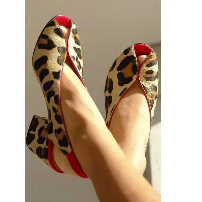 Men'S Shoes Slip On - Leopar Desenli Peep Toe Slingback Kadın