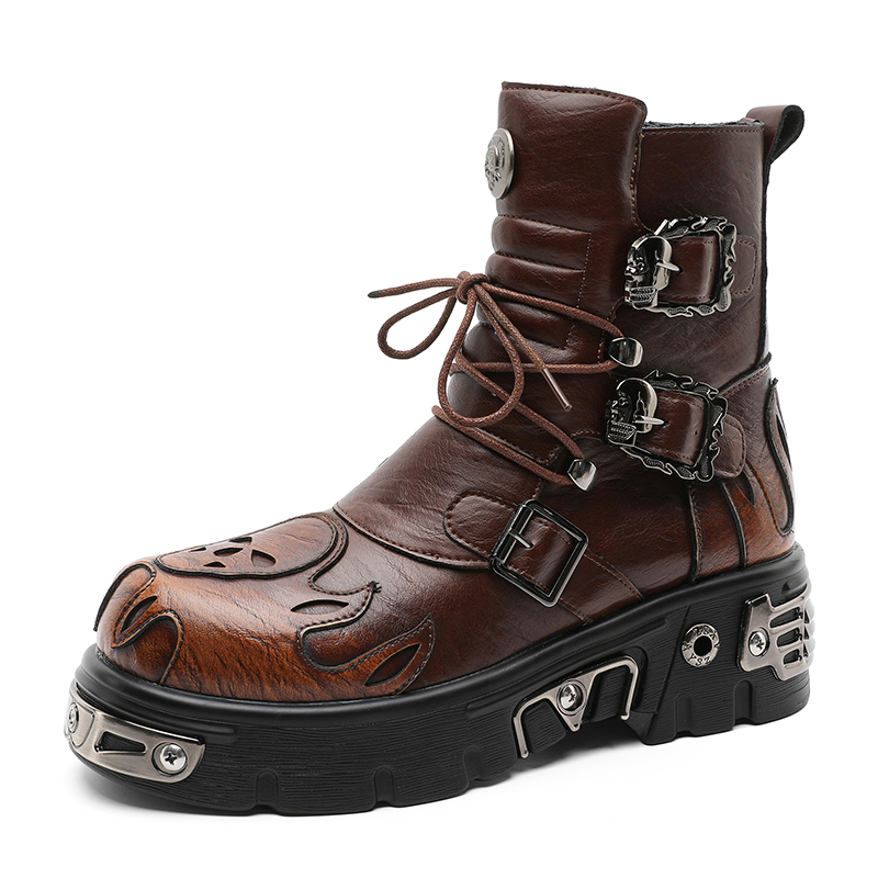 Men'S Shoes Height Increase - Punk Tarzı Retro Havalı Kafatası Alev