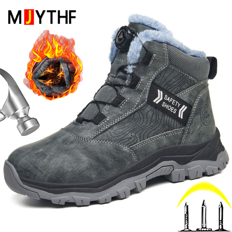 Work Boot Steel Toe - Döner düğmeli erkek kışlık botlar çelik