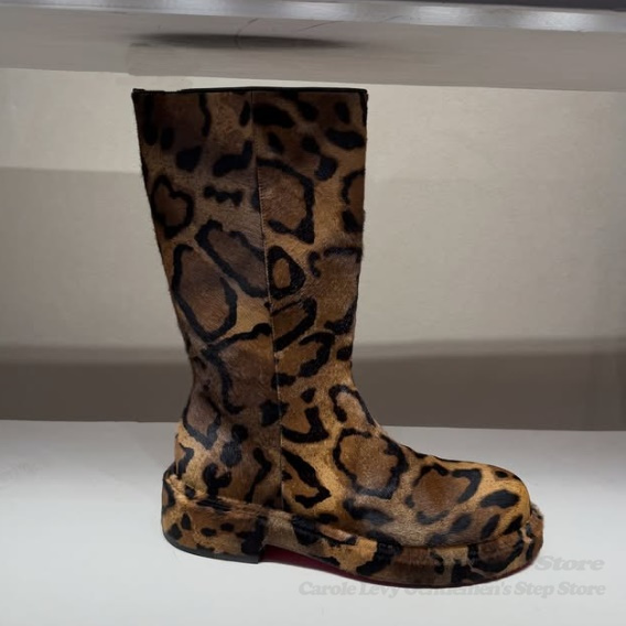 Men Shoes Brands - Kahverengi Süet Leopar Desenli Orta Boy